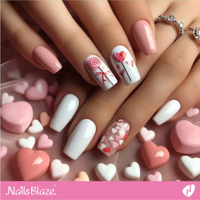 Heart Lollipop and Candy Cane Nail Design for Love Day | Valentine Nails - NB2210